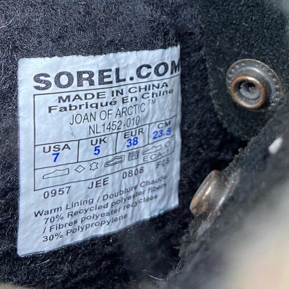 Sorel Joan of Arctic Snow Boots Leather Rubber Faux Fur Waterproof Black Size 7 - Picture 13 of 13